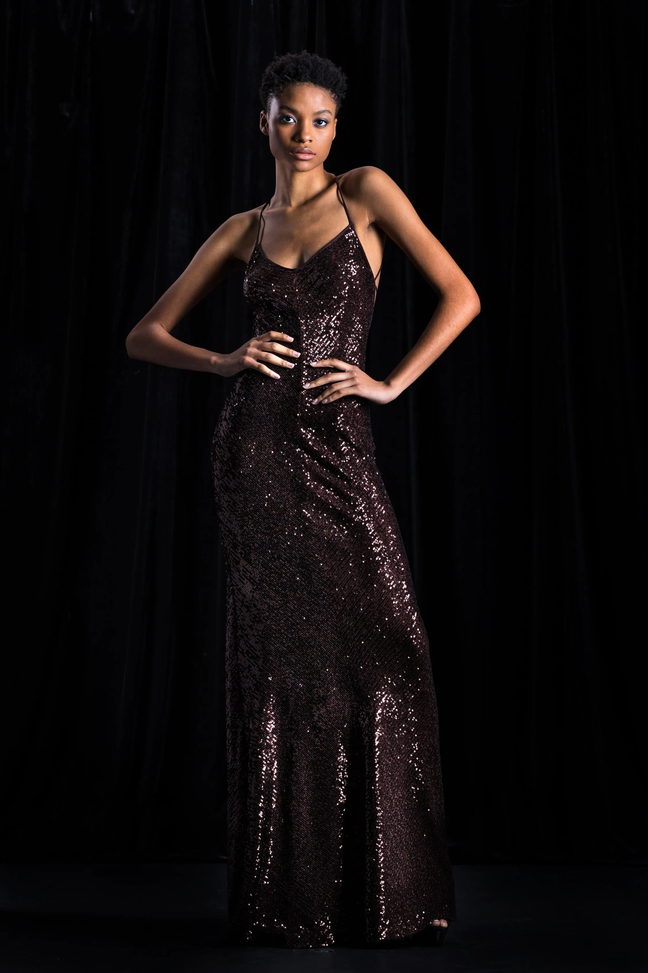 Stretch Sequin Slip Gown