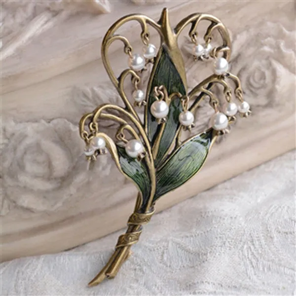 Sweet Romance Lily of the Valley Art Nouveau-Style Pin Brooch