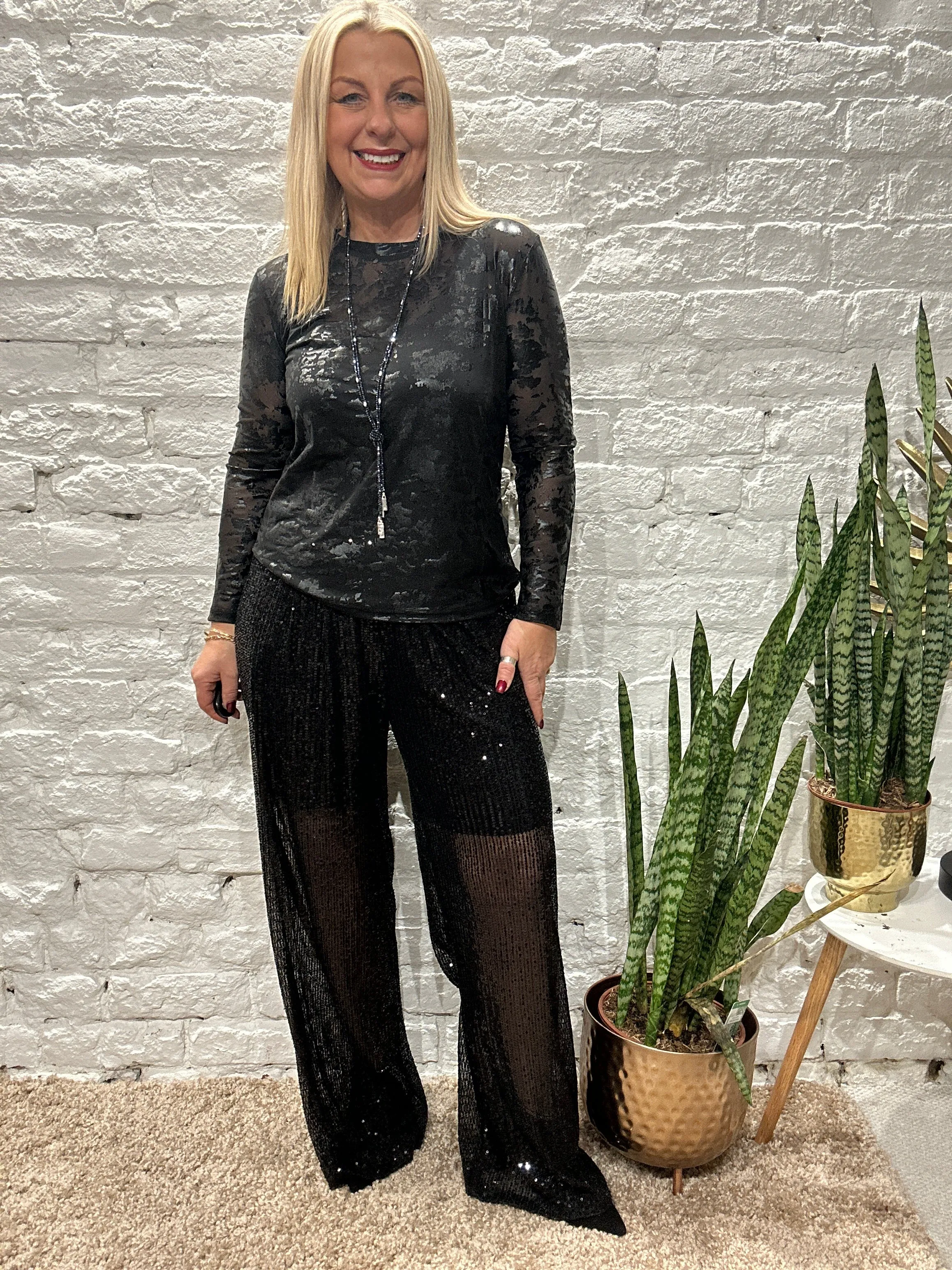 The Angel Sequin Pinch Pleat Trousers With Pockets and Elastic Waist