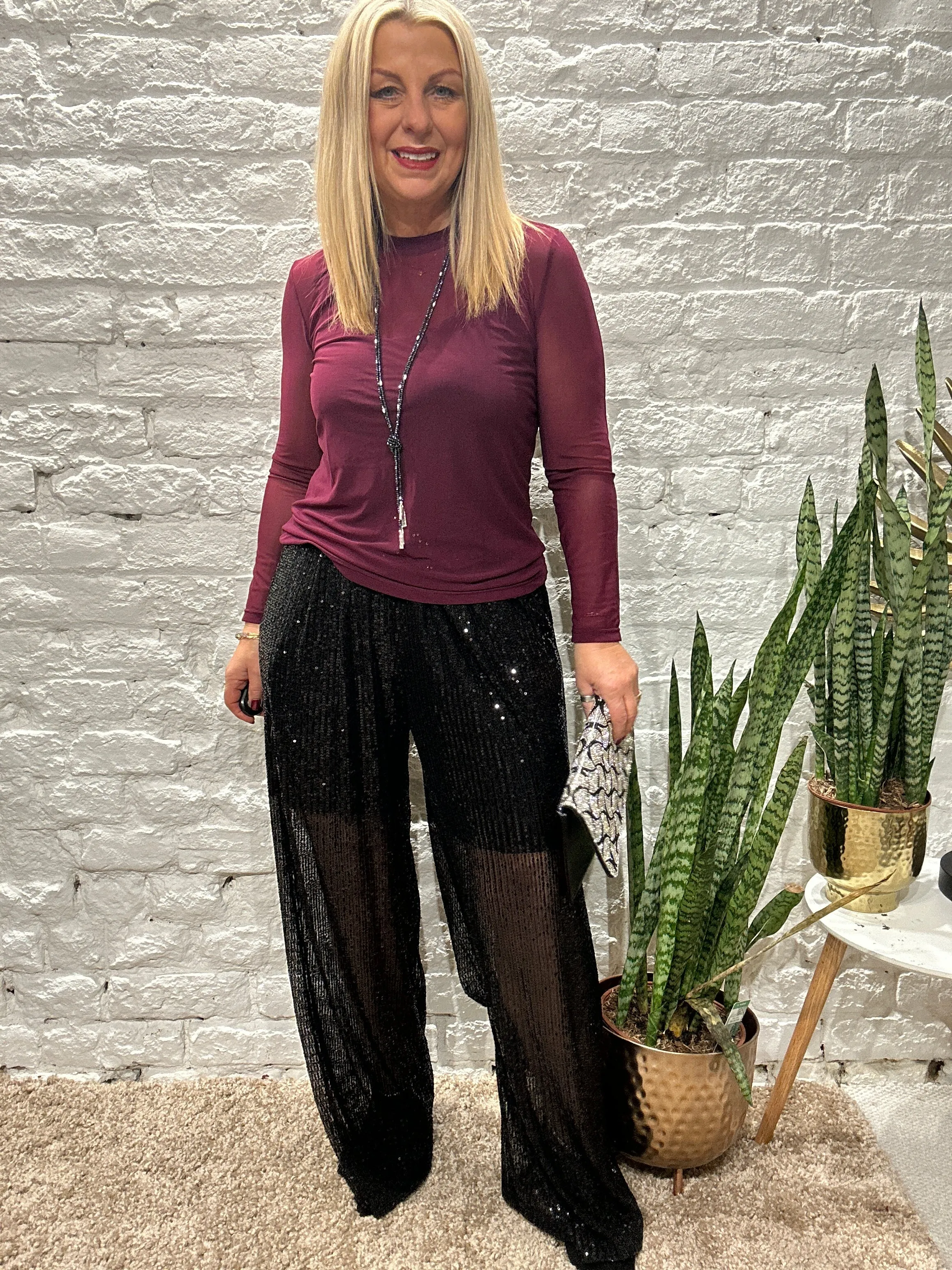 The Angel Sequin Pinch Pleat Trousers With Pockets and Elastic Waist