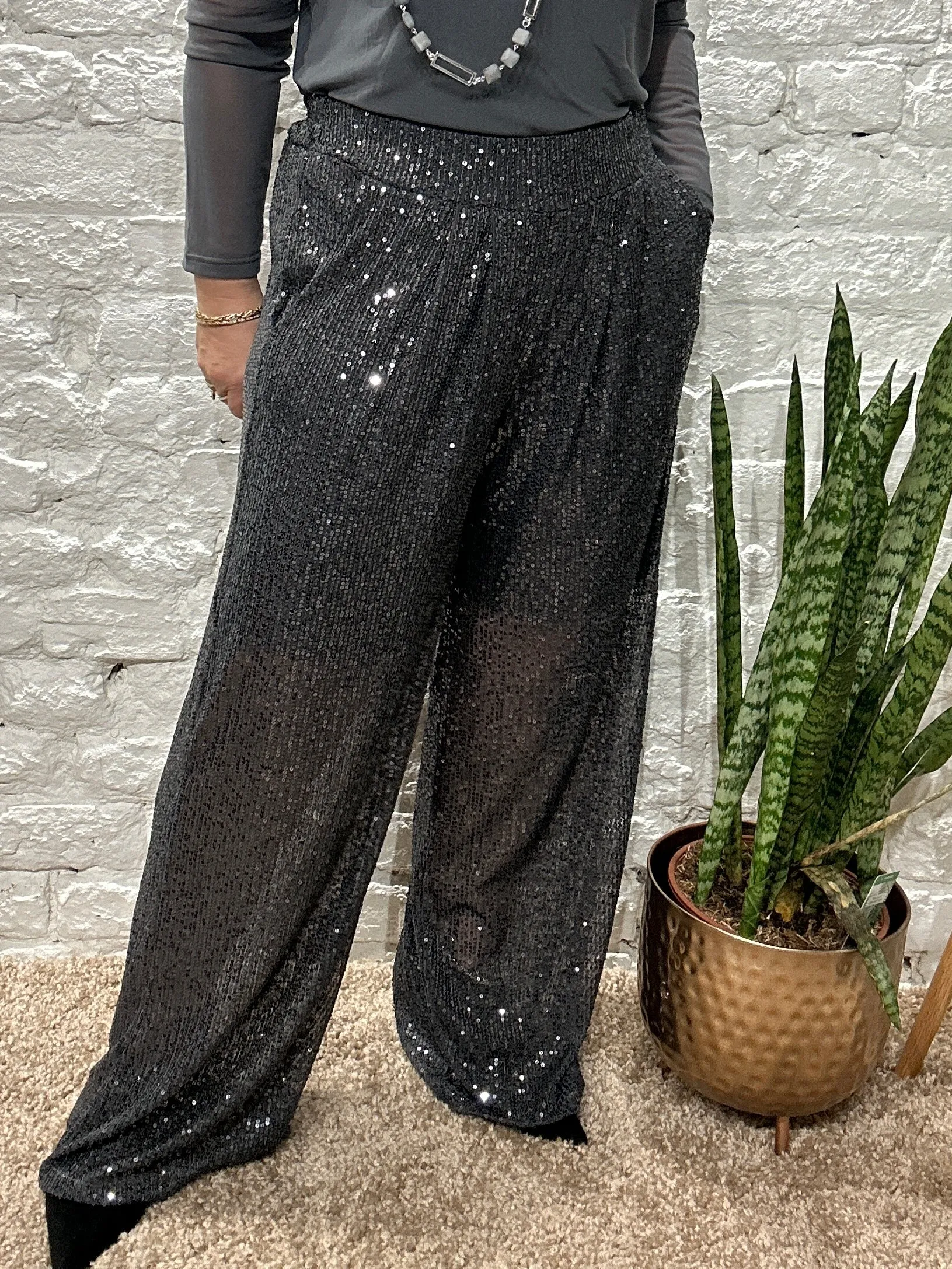 The Angel Sequin Pinch Pleat Trousers With Pockets and Elastic Waist