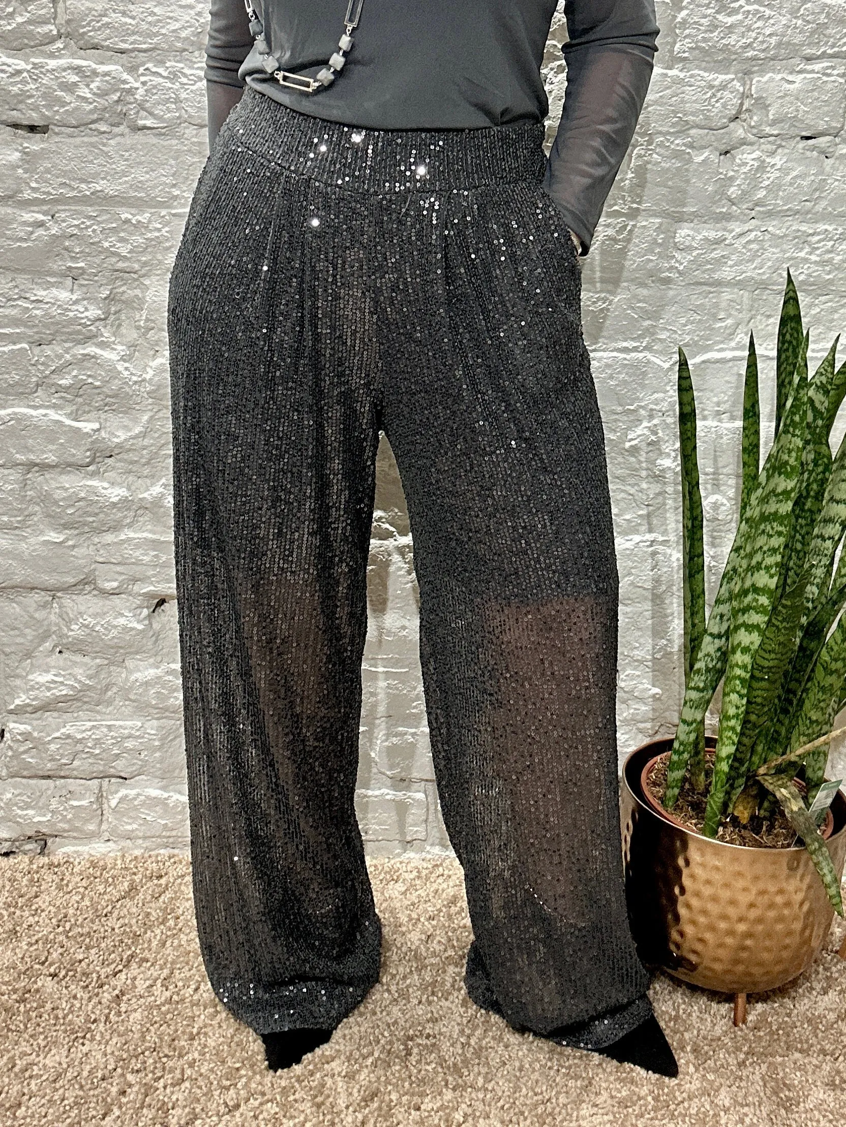 The Angel Sequin Pinch Pleat Trousers With Pockets and Elastic Waist
