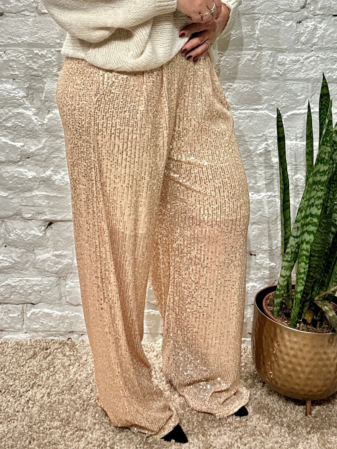 The Angel Sequin Pinch Pleat Trousers With Pockets and Elastic Waist