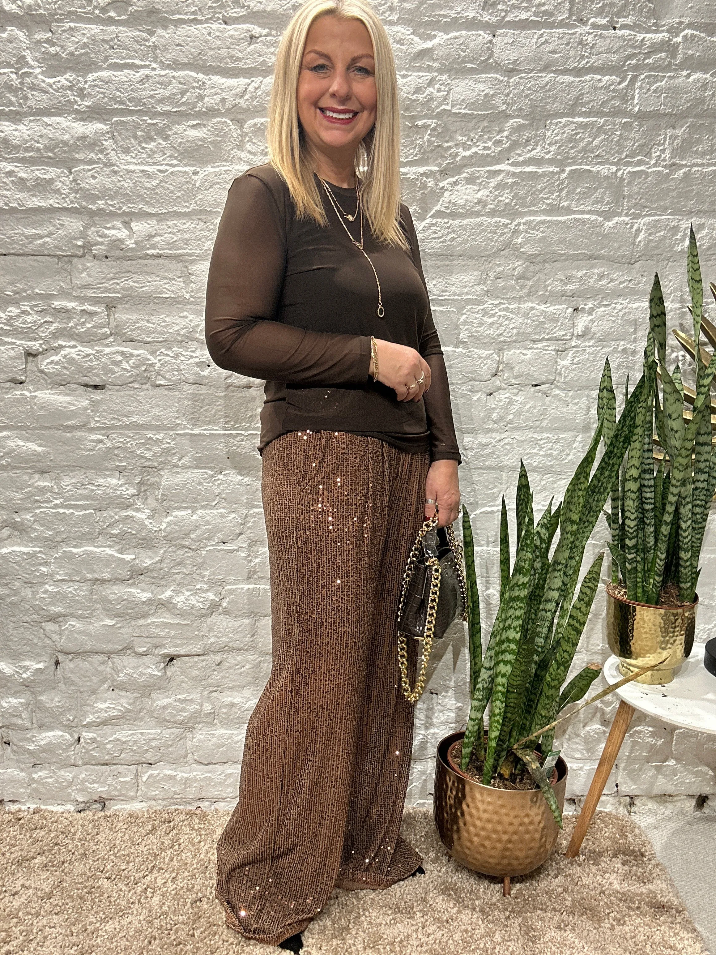 The Angel Sequin Pinch Pleat Trousers With Pockets and Elastic Waist
