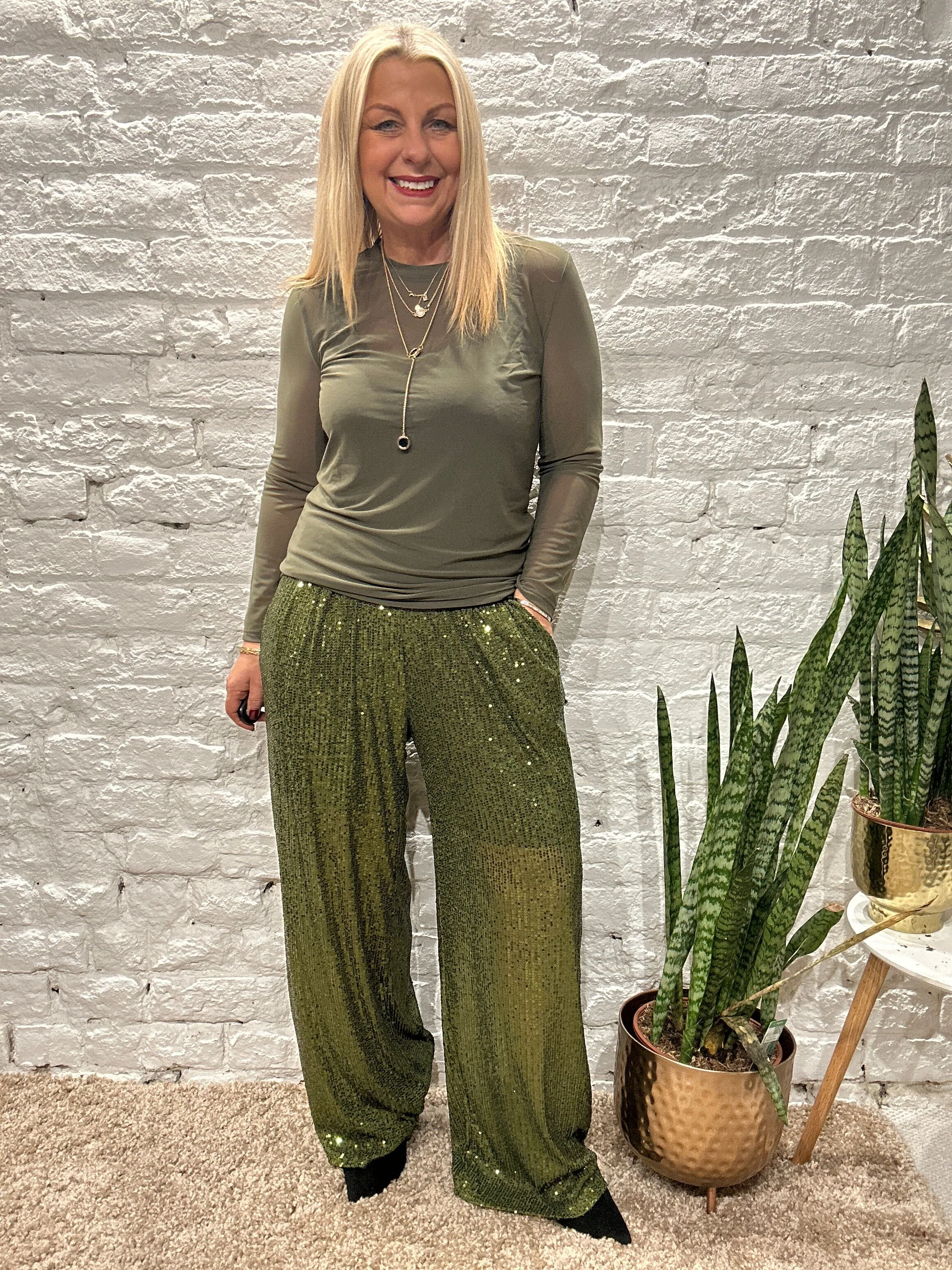 The Angel Sequin Pinch Pleat Trousers With Pockets and Elastic Waist