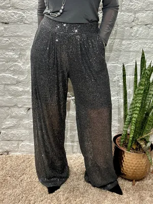 The Angel Sequin Pinch Pleat Trousers With Pockets and Elastic Waist