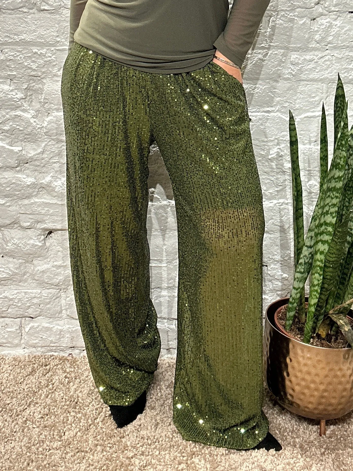 The Angel Sequin Pinch Pleat Trousers With Pockets and Elastic Waist