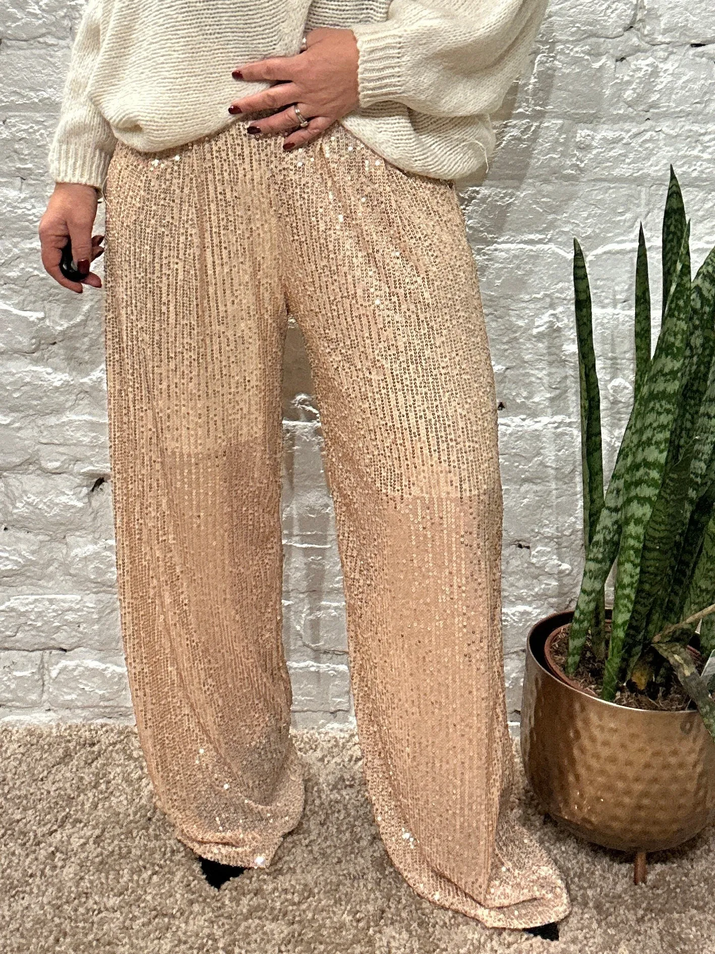 The Angel Sequin Pinch Pleat Trousers With Pockets and Elastic Waist