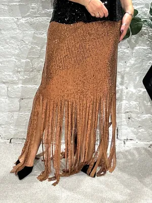 The Merry Tassel Bottom Sequin Maxi Pencil skirt