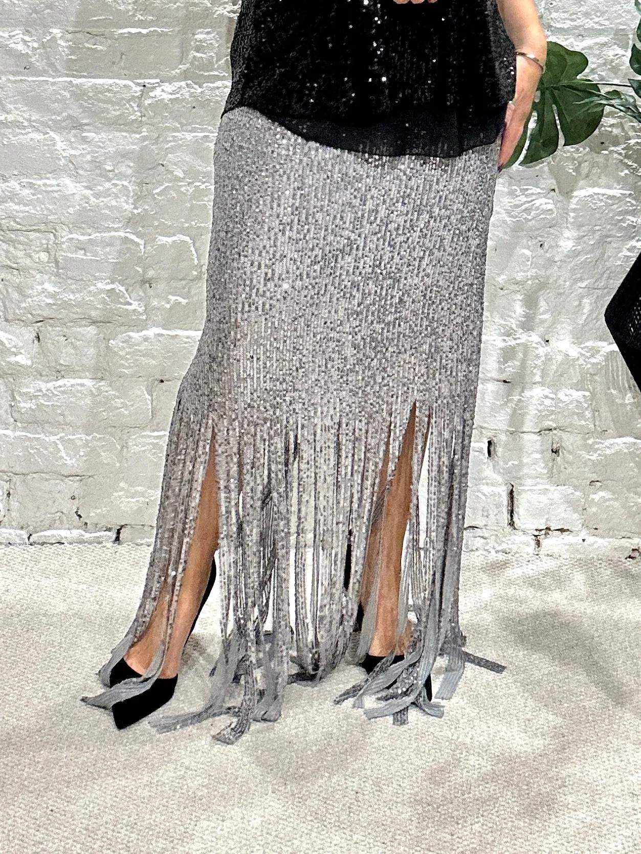 The Merry Tassel Bottom Sequin Maxi Pencil skirt