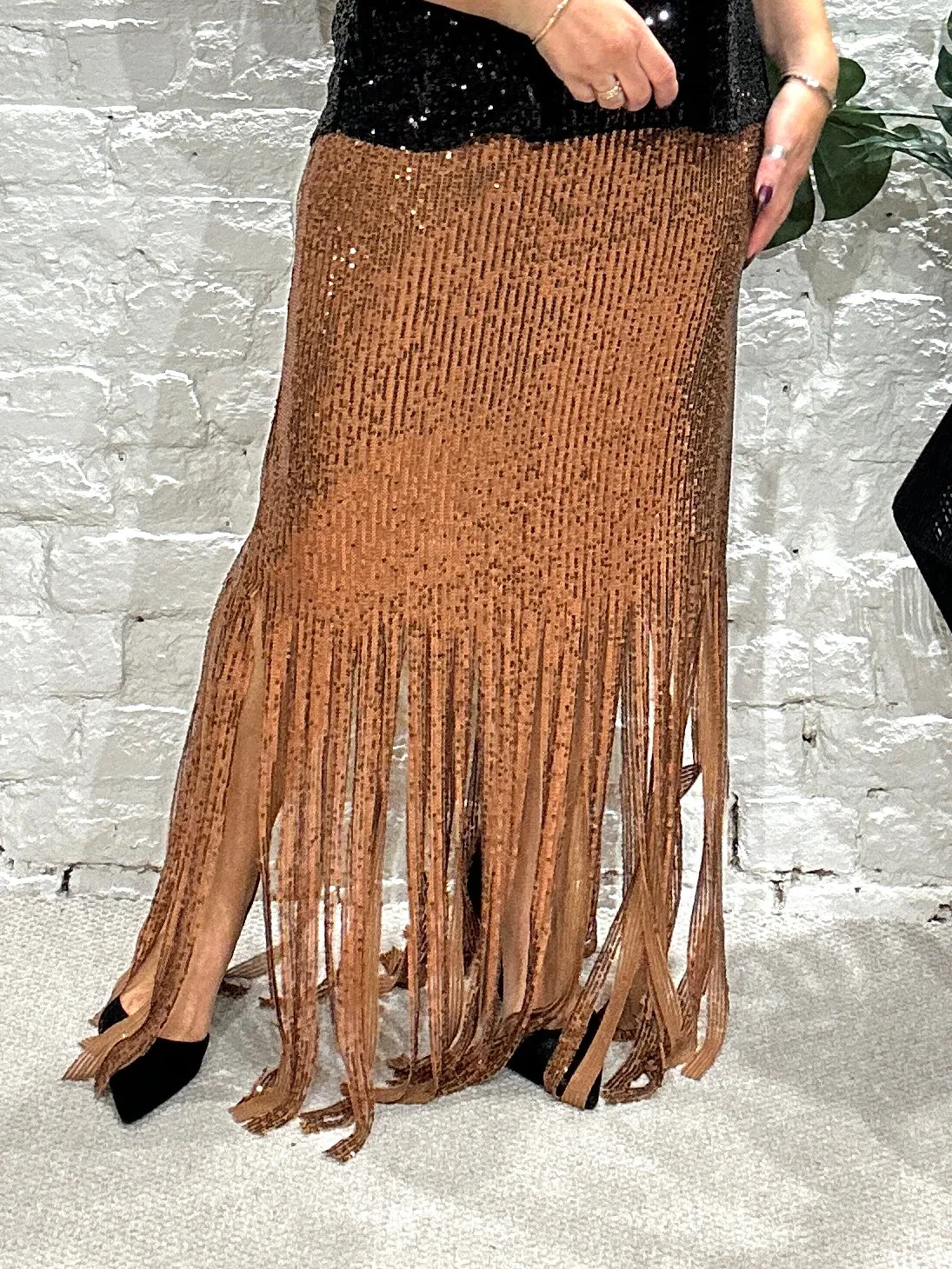 The Merry Tassel Bottom Sequin Maxi Pencil skirt