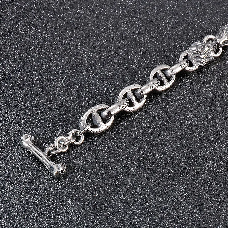 Titanium Steel Japanese Chain Bracelet with Creative Lion Head Design for Men's Street Fashion Accessories