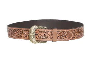 Tooling Leather Belt with Removable Buckle  Belt07 Brown