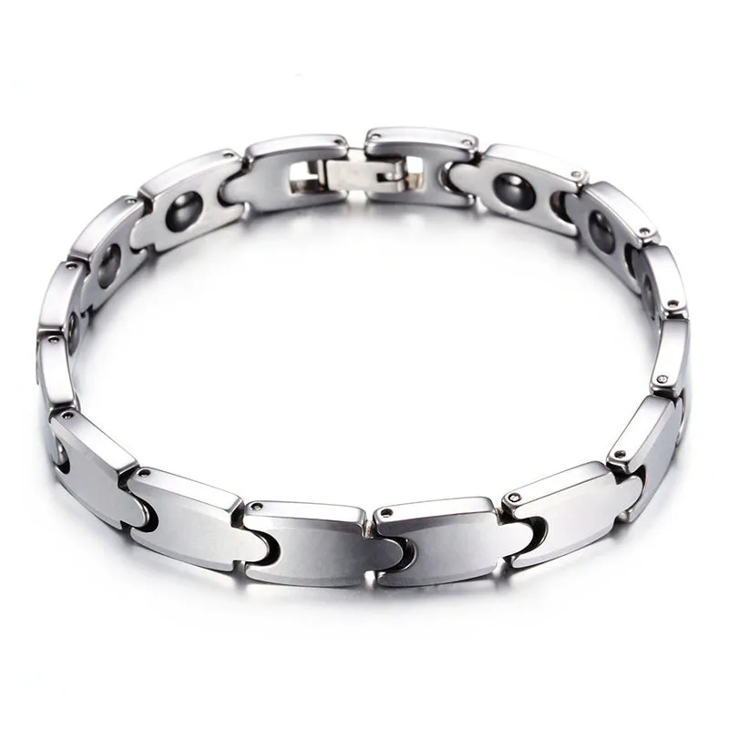Trendy Japanese-Korean Street Style Men's Tungsten Steel Bracelet with Black Stone Inlay - Unisex Jewelry
