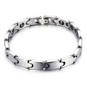Trendy Japanese-Korean Street Style Men's Tungsten Steel Bracelet with Black Stone Inlay - Unisex Jewelry