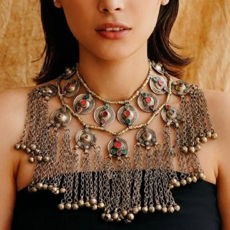 Tribal Long Bells Layered Choker Necklace
