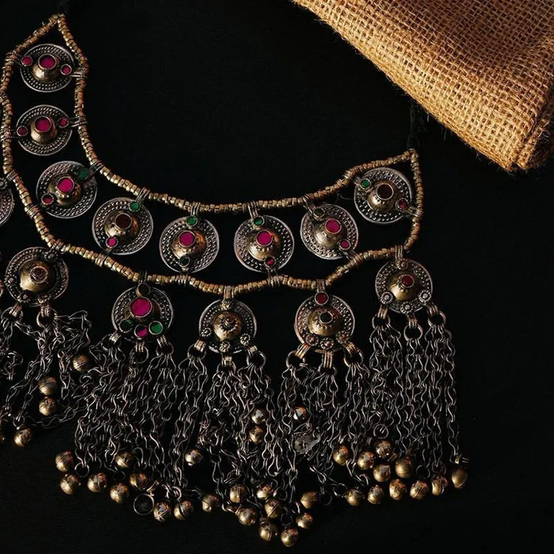 Tribal Long Bells Layered Choker Necklace