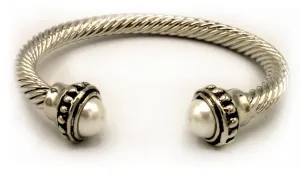 Twisted Silver Bracelet with Pearl on ends