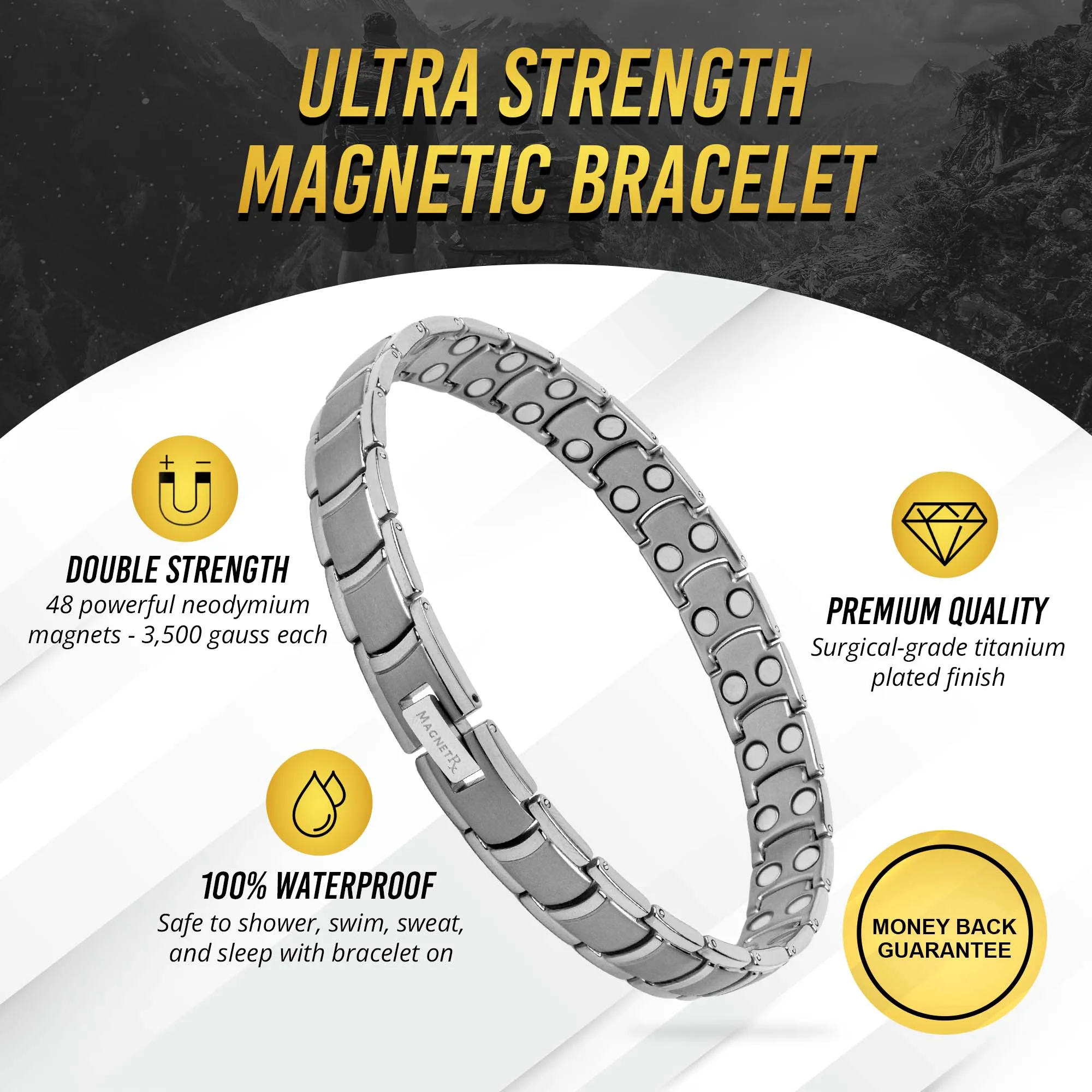 Ultra Strength Titanium Magnetic Therapy Anklet for Men (Silver)