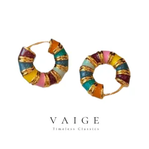 VAIGE Vintage-Inspired Multi-Colored Enamel Gold Hoop Earrings