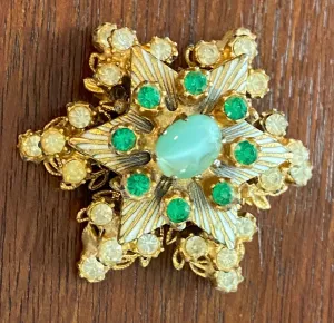 Vintage 5 Tiered Rotating Moving Star Starburst Marbled Glass Brooch Pin