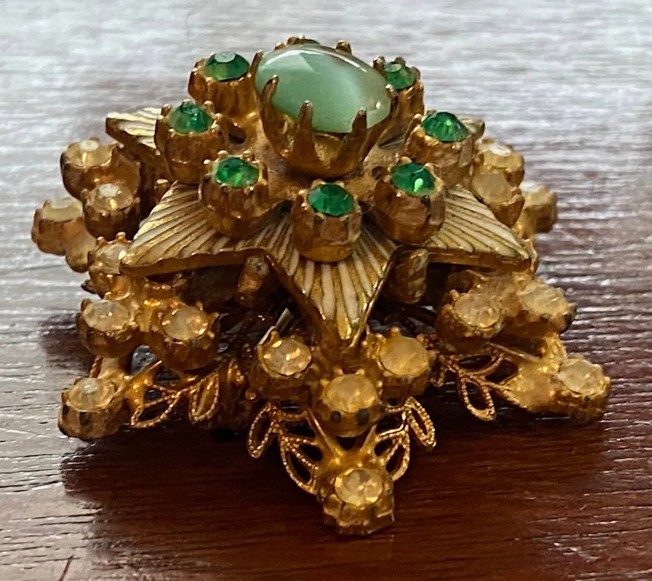 Vintage 5 Tiered Rotating Moving Star Starburst Marbled Glass Brooch Pin
