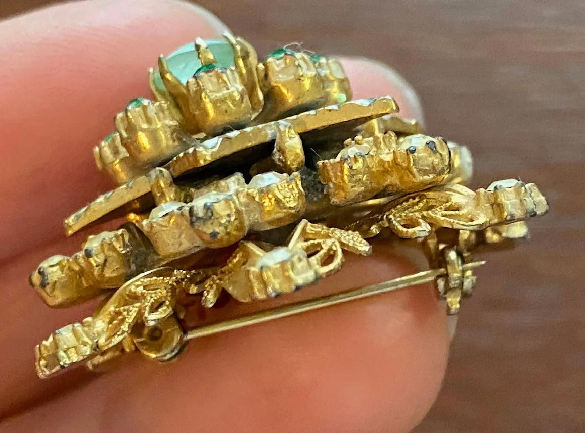 Vintage 5 Tiered Rotating Moving Star Starburst Marbled Glass Brooch Pin