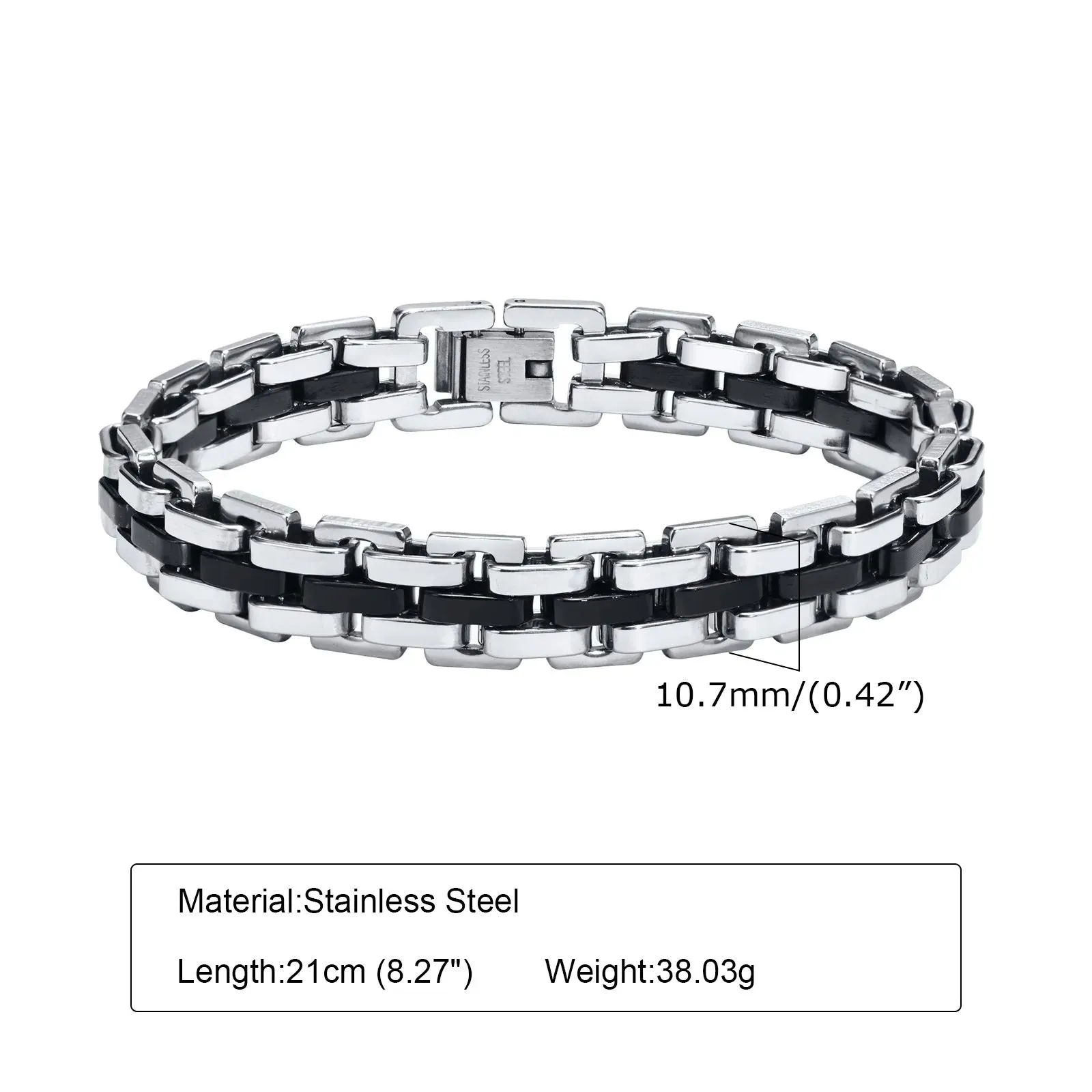 Vnox Stylish Strap Chain Bracelets for Men Boys Gift Jewelry, 10.7MM Wide Stainless Steel Links Wristband