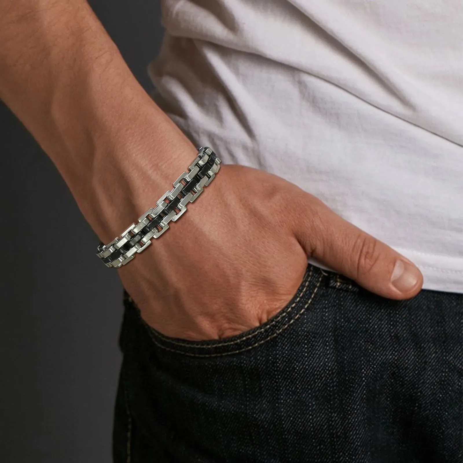 Vnox Stylish Strap Chain Bracelets for Men Boys Gift Jewelry, 10.7MM Wide Stainless Steel Links Wristband