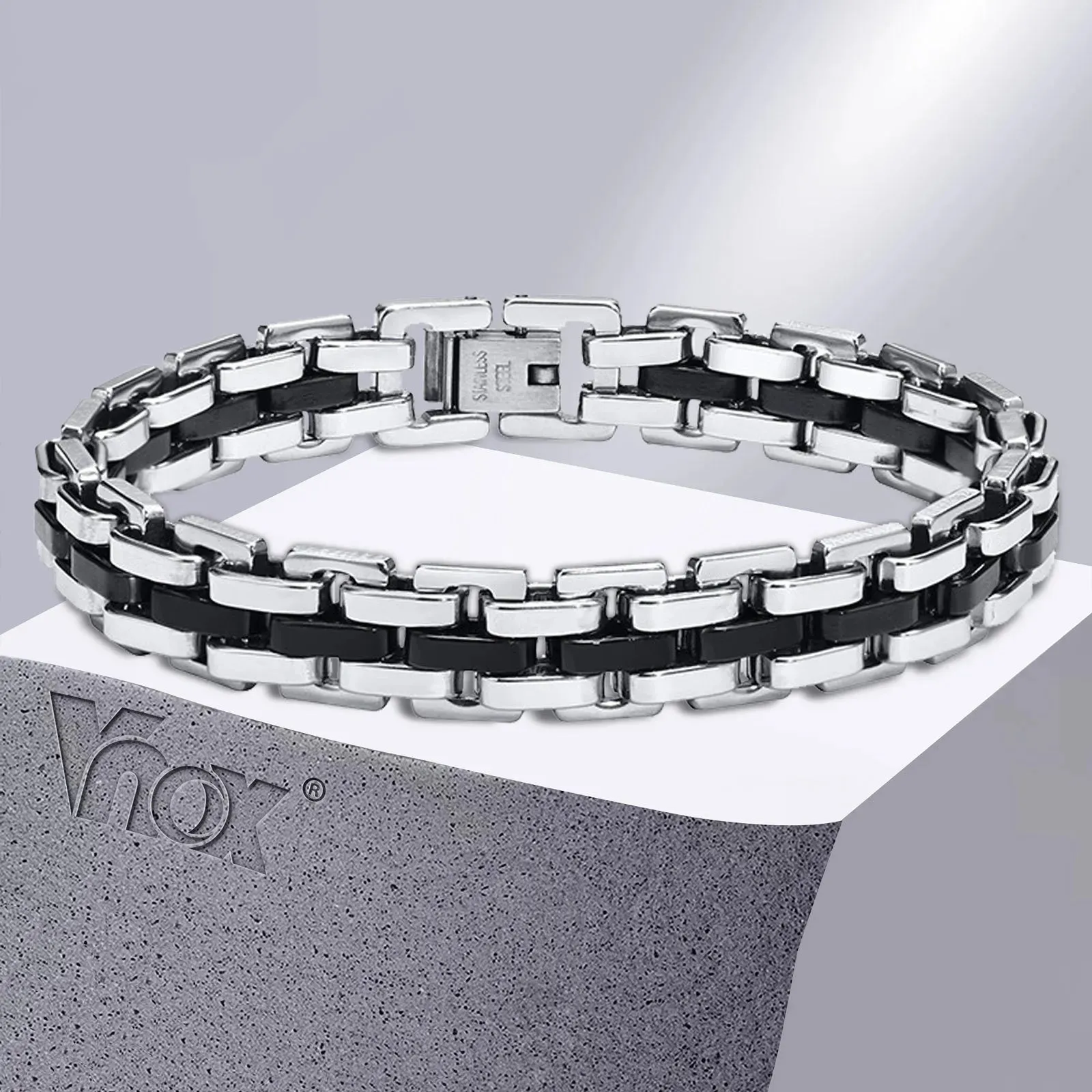 Vnox Stylish Strap Chain Bracelets for Men Boys Gift Jewelry, 10.7MM Wide Stainless Steel Links Wristband