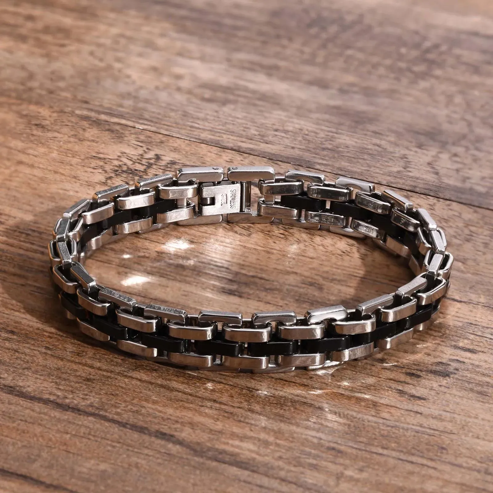 Vnox Stylish Strap Chain Bracelets for Men Boys Gift Jewelry, 10.7MM Wide Stainless Steel Links Wristband