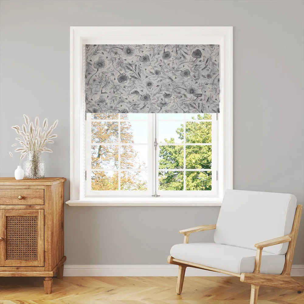 Wild Poppies Linen Curtain Fabric - Blakeney Seal