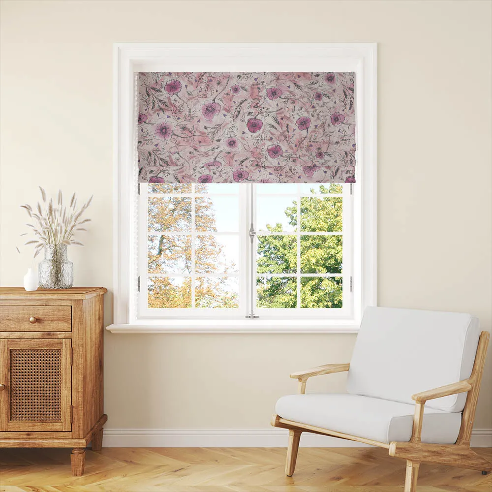 Wild Poppies Linen Curtain Fabric - Pink Sherbert