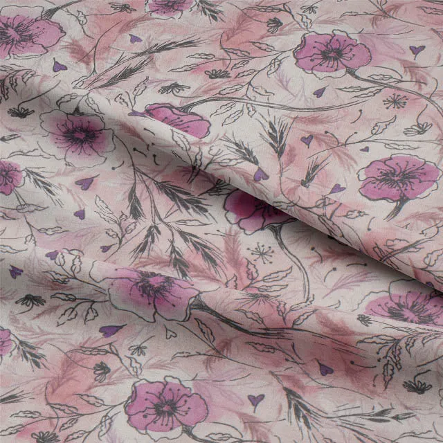 Wild Poppies Linen Curtain Fabric - Pink Sherbert