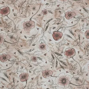 Wild Poppies Linen Curtain Fabric - Sepia