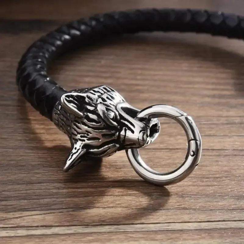 Wolf Head Leather Bracelet for Men Street Cool Fashion Jewelry Man Bracelet Gift