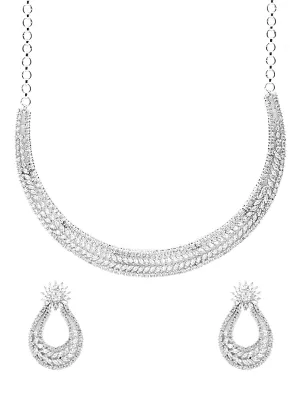Yellow Chimes American Diamond Jewellery Set for Women Rhodium Plated High Grade Authentic White AD Jewellery Necklace Set for Women and Girls