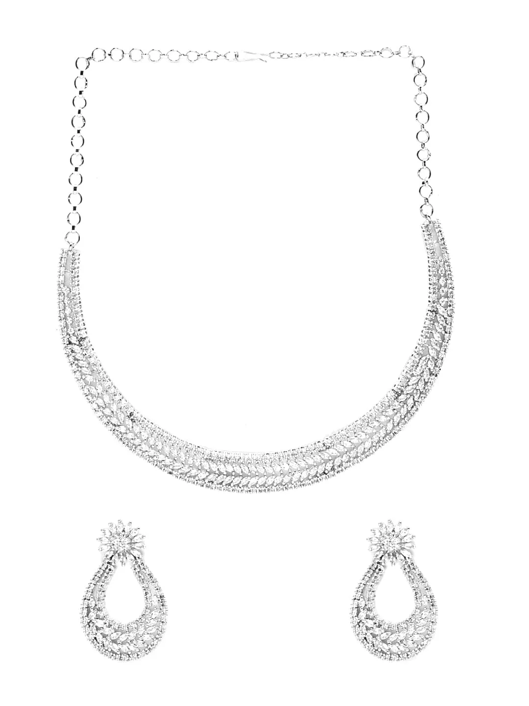 Yellow Chimes American Diamond Jewellery Set for Women Rhodium Plated High Grade Authentic White AD Jewellery Necklace Set for Women and Girls