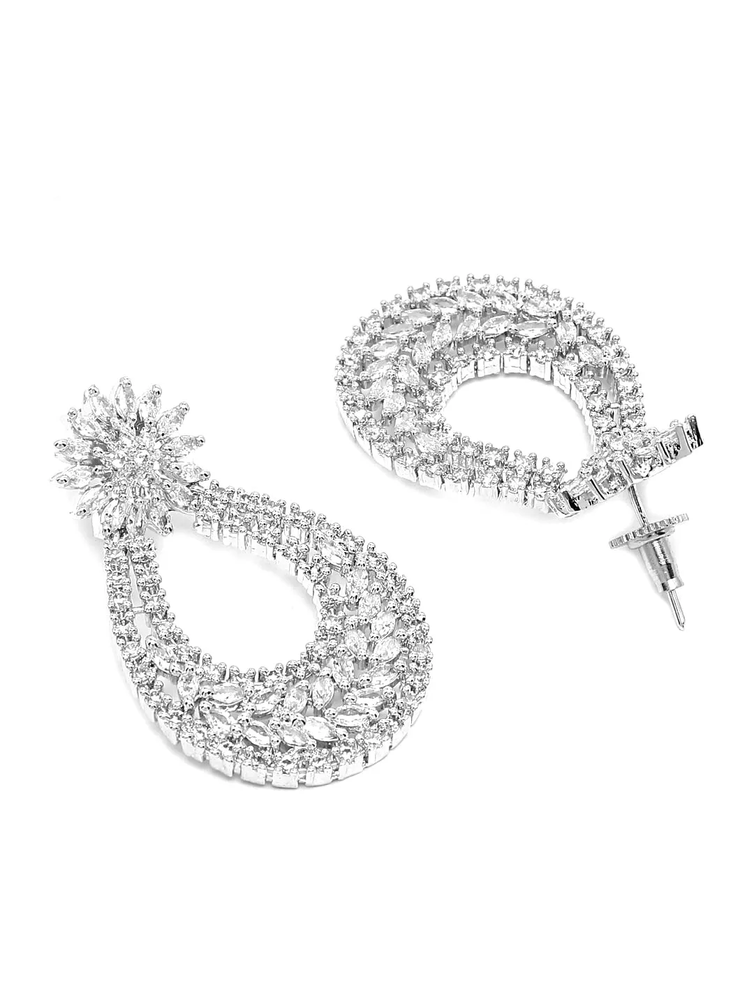 Yellow Chimes American Diamond Jewellery Set for Women Rhodium Plated High Grade Authentic White AD Jewellery Necklace Set for Women and Girls