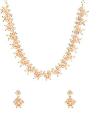 Yellow Chimes American Diamond Jewellery Set for Women Rosegold Plated High Grade Authentic White AD Jewellery Necklace Set for Women and Girls