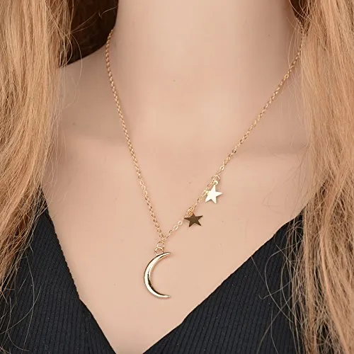 Yellow Chimes Classic Design Moon and Star Clavicle Chain Stylish Gold Plated Choker Pendant Necklace for Women and Girl's