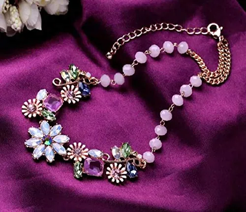 Yellow Chimes Classic Floral Design Water Drop Crystal Modern Style Gold Plated Choker Necklace for Women and Girl's