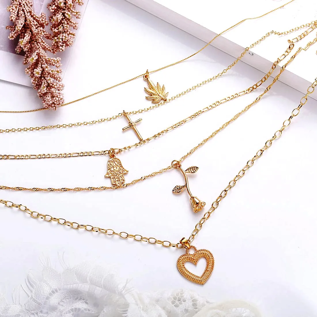 Yellow Chimes Combo Fashion Multilayered Silver Gold Plated Chain Choker Necklace for Women and Girls (Design 13)
