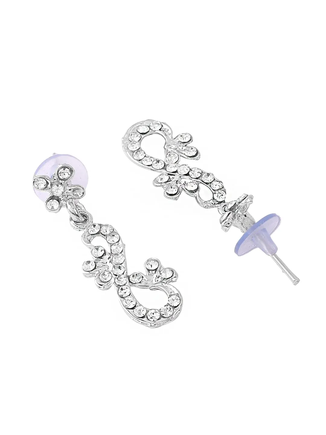 Yellow Chimes Crystal Jewellery Set for Women Silver Plated White Crystal Studded Necklace Set For Women and Girls