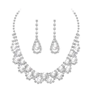 Yellow Chimes Elegant Latest Fashion A5 Grade Zircon Crystal Pearl Silver Choker Necklace Set for Women and Girls, White, Medium (Model: YCFJNS-361PRLCL-SL)