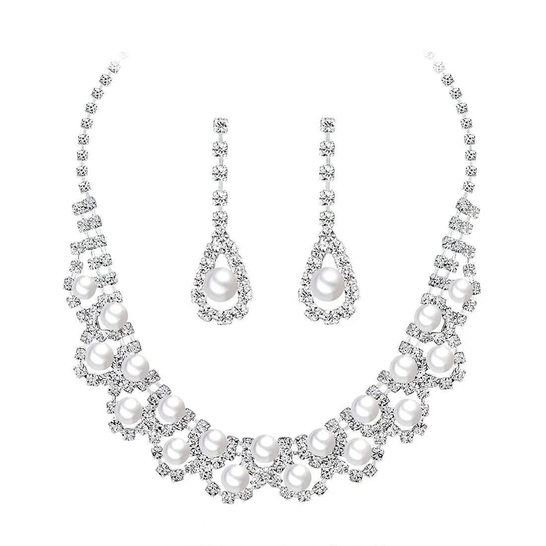 Yellow Chimes Elegant Latest Fashion A5 Grade Zircon Crystal Pearl Silver Choker Necklace Set for Women and Girls, White, Medium (Model: YCFJNS-361PRLCL-SL)