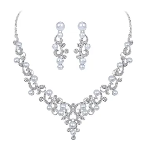 Yellow Chimes Jewellery Set for Women and Girls Fashion White Crystal Jewellery Set for Women | Silver Toned Pearl Choker Necklace Set | Birthday Gift for Girls & Women Anniversary Gift for Wife