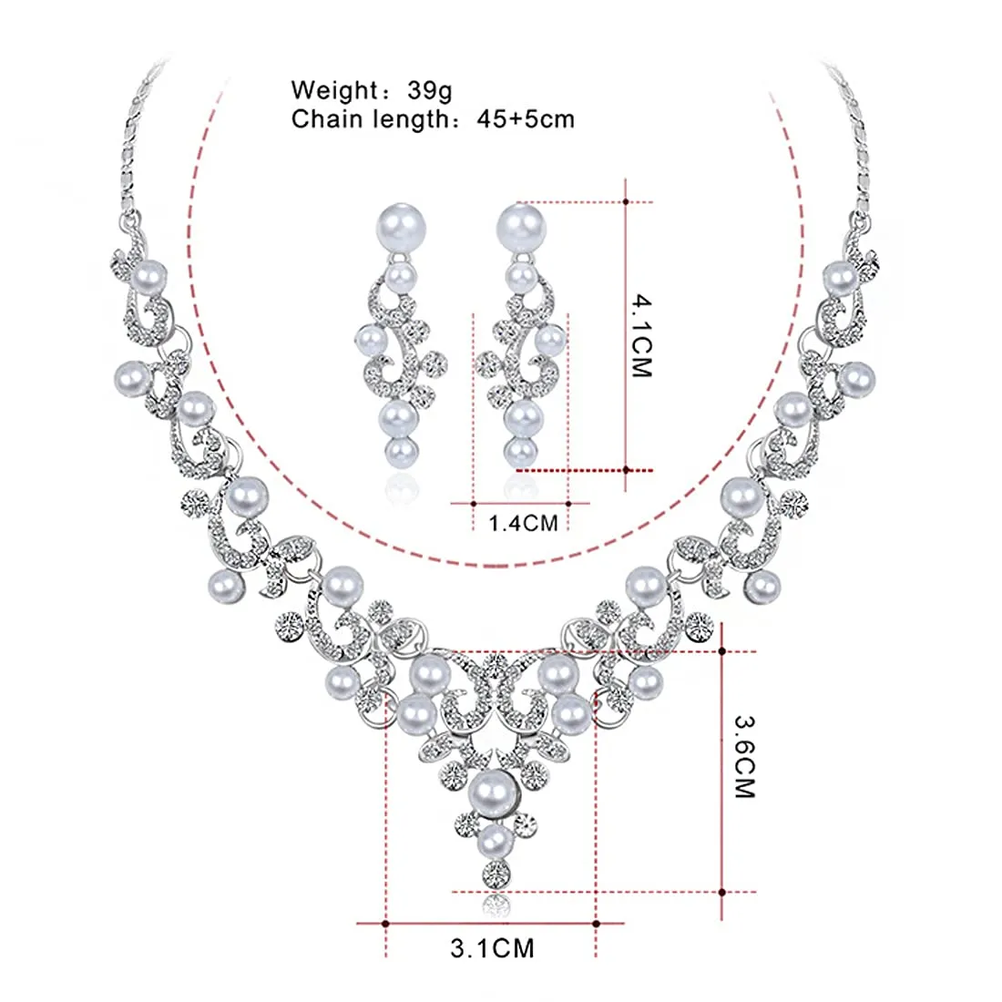 Yellow Chimes Jewellery Set for Women and Girls Fashion White Crystal Jewellery Set for Women | Silver Toned Pearl Choker Necklace Set | Birthday Gift for Girls & Women Anniversary Gift for Wife