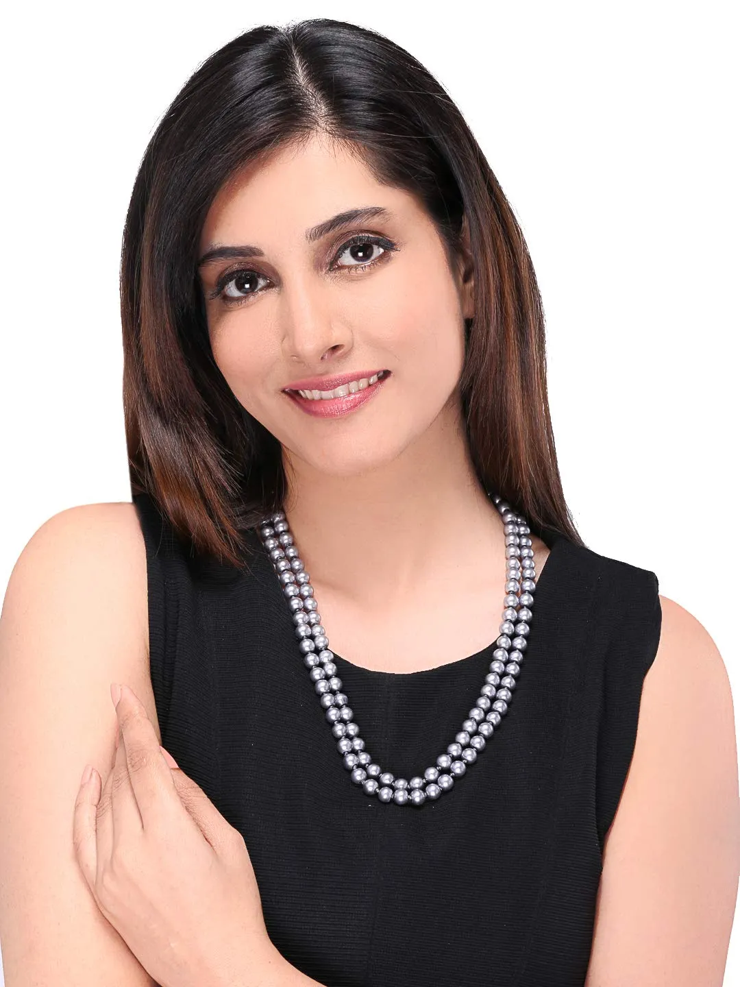 Yellow Chimes Latest Fashion Pearl Multilayer Long Necklace for Women & Girls (Grey)