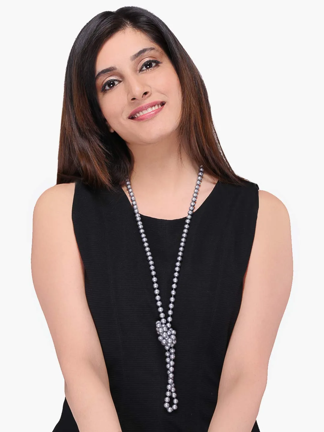 Yellow Chimes Latest Fashion Pearl Multilayer Long Necklace for Women & Girls (Grey)